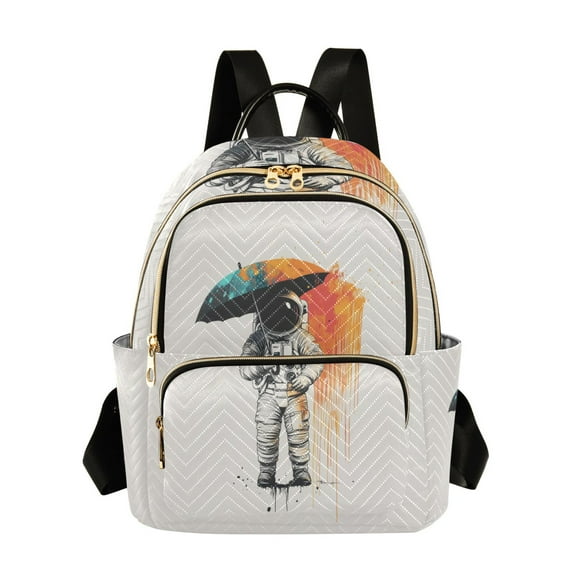 FORMRS Mini Backpack Purse for Women Quilted Travel Daypack Casual Shoulder Bag, White Astronaut