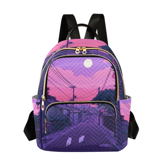 FORMRS Mini Backpack Purse for Women Travel Daypack Casual Shoulder Bag, White Cat Walking