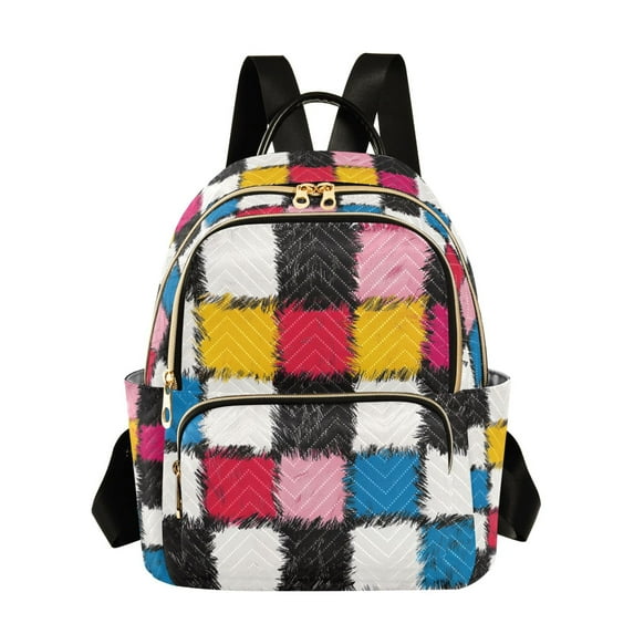 FORMRS Mini Backpack Purse for Women Travel Daypack Casual Shoulder Bag, White Checkered Pattern