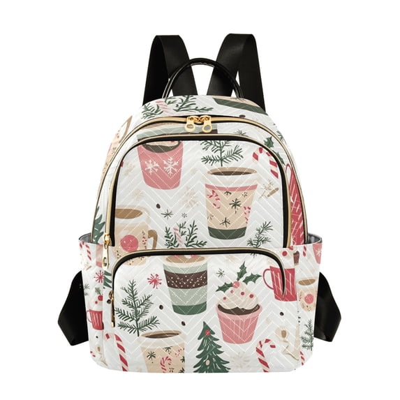 FORMRS Mini Backpack Purse for Women Quilted Travel Daypack Casual Shoulder Bag, White Christmas Cups