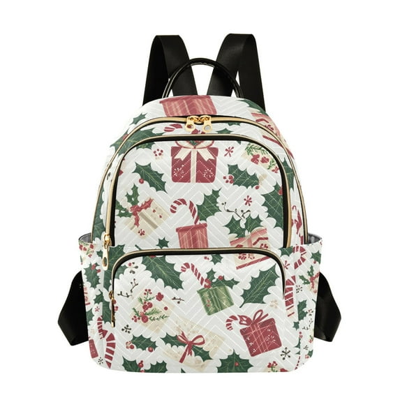 FORMRS Mini Backpack Purse for Women Travel Daypack Casual Shoulder Bag, White Christmas Holly