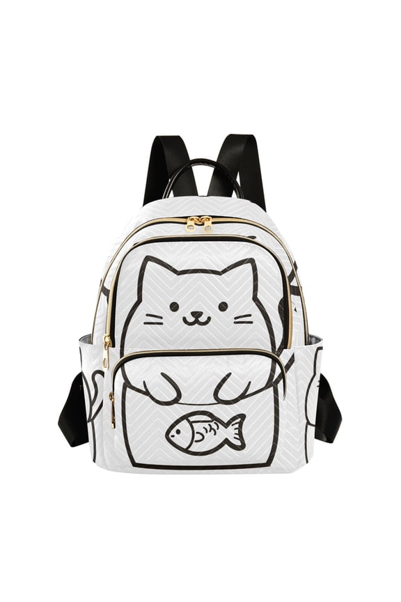 Mini Backpack Purse for Women Travel Daypack Casual Shoulder Bag, White Chubby Cat