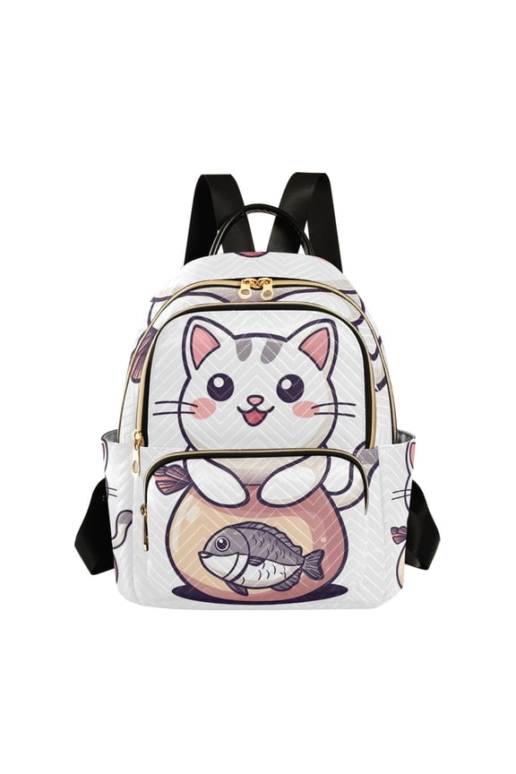 Mini Backpack Purse for Women Quilted Travel Daypack Casual Shoulder Bag, White Cute Cat