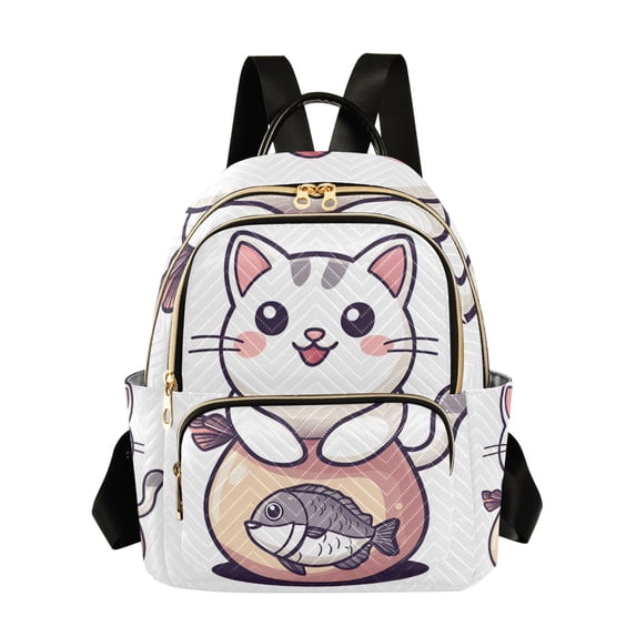 FORMRS Mini Backpack Purse for Women Quilted Travel Daypack Casual Shoulder Bag, White Cute Cat