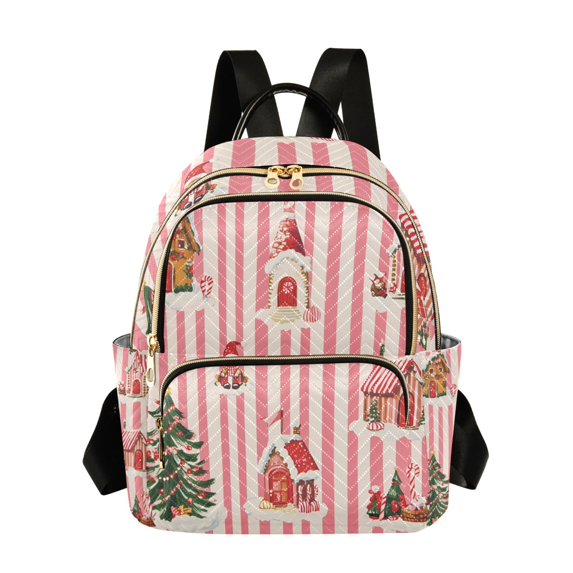 FORMRS Mini Backpack Purse for Women Travel Daypack Casual Shoulder Bag, White Gingerbread Houses