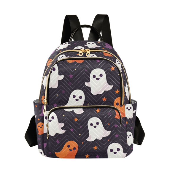FORMRS Mini Backpack Purse for Women Quilted Travel Daypack Casual Shoulder Bag, White Halloween Ghosts