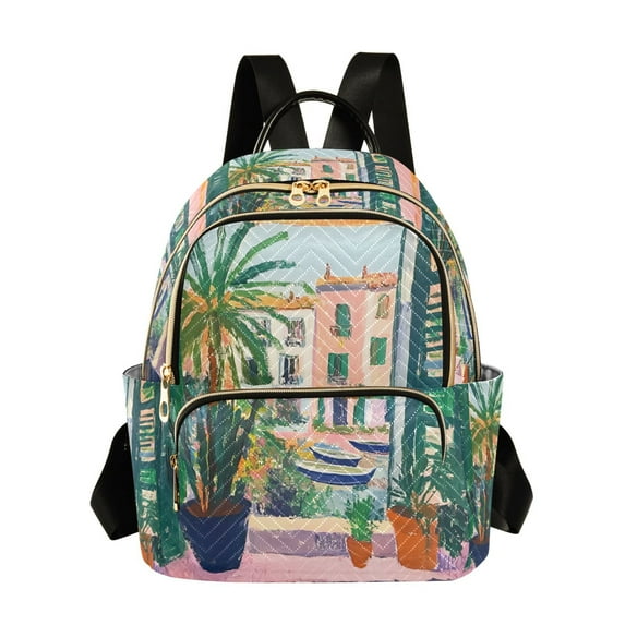 FORMRS Mini Backpack Purse for Women Quilted Travel Daypack Casual Shoulder Bag, Window Scene