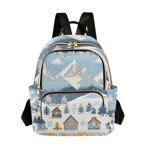 FORMRS Mini Backpack Purse for Women Quilted Travel Daypack Casual Shoulder Bag, Winter Village Serenity