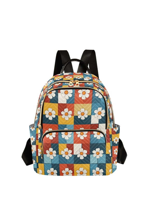 Mini Backpack Purse for Women Travel Daypack Casual Shoulder Bag, Yellow Checkered Daisy