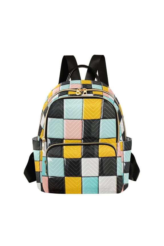 Mini Backpack Purse for Women Travel Daypack Casual Shoulder Bag, Yellow Checkered Pattern