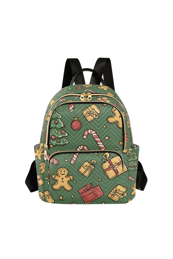 Mini Backpack Purse for Women Quilted Travel Daypack Casual Shoulder Bag, Yellow Christmas Gingerbread