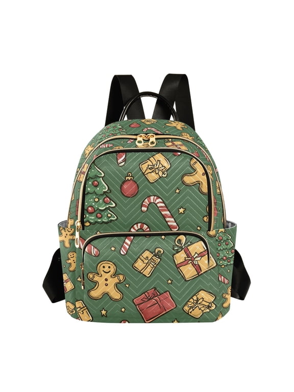 Mini Backpack Purse for Women Quilted Travel Daypack Casual Shoulder Bag, Yellow Christmas Gingerbread