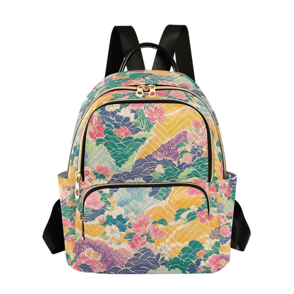 FORMRS Mini Backpack Purse for Women Quilted Travel Daypack Casual Shoulder Bag, Yellow Floral Wave