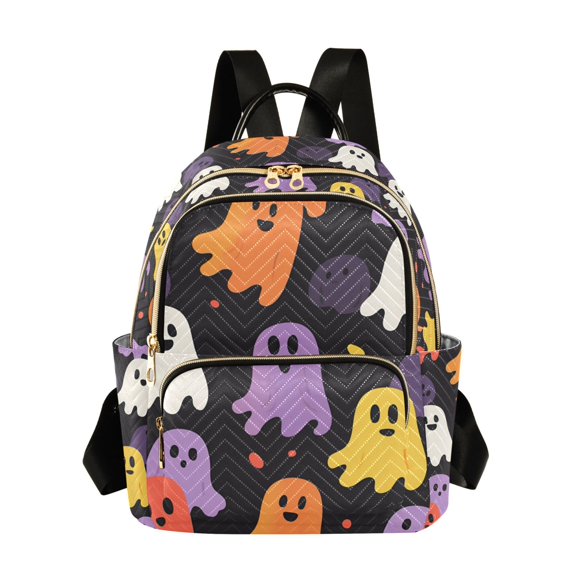 FORMRS Mini Backpack Purse for Women Quilted Travel Daypack Casual Shoulder Bag, Yellow Halloween Ghosts
