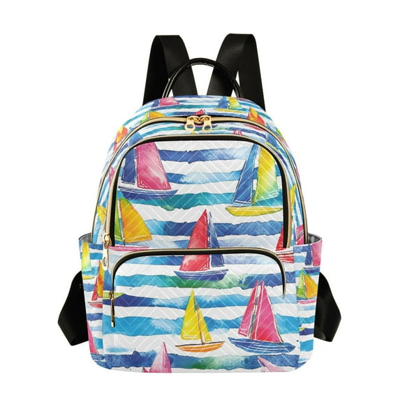 FORMRS Mini Backpack Purse for Women Travel Daypack Casual Shoulder Bag, Yellow Hand Drawn Sailboats