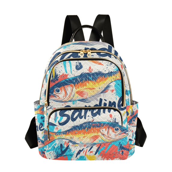 FORMRS Mini Backpack Purse for Women Travel Daypack Casual Shoulder Bag, Yellow Sardines Pattern