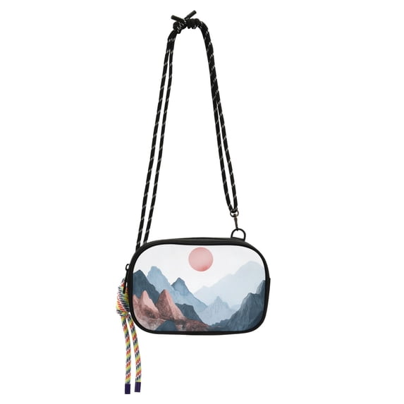 FORMRS Mini Crossbody Bag for Women Adjustable Shoulder Rope Travel Casual Phone Purse, Art Mountain and Sun Pattern