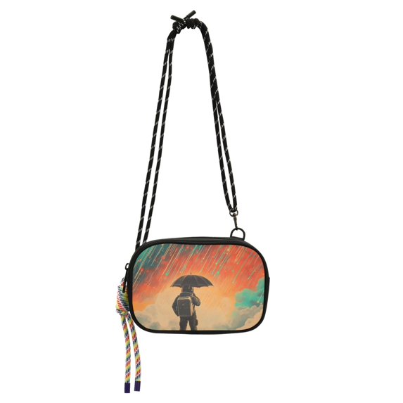 FORMRS Mini Crossbody Bag for Women Adjustable Shoulder Rope Travel Casual Phone Purse, Astronaut in Rain