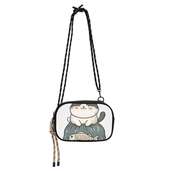FORMRS Mini Crossbody Bag for Women Adjustable Shoulder Rope Travel Casual Phone Purse, Beige Cute Cat