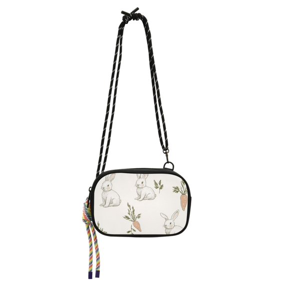 FORMRS Mini Crossbody Bag for Women Adjustable Rope Shoulder Casual Phone Purse, Beige Rabbits and Carrots