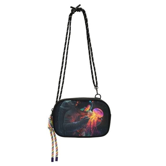 FORMRS Mini Crossbody Bag for Women Adjustable Shoulder Rope Travel Casual Phone Purse, Black Astronaut