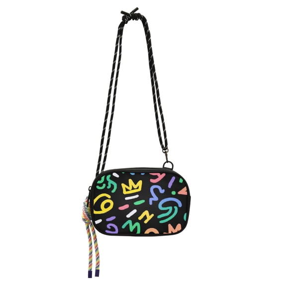 FORMRS Mini Crossbody Bag for Women Adjustable Rope Shoulder Casual Phone Purse, Black Cartoon Stripe
