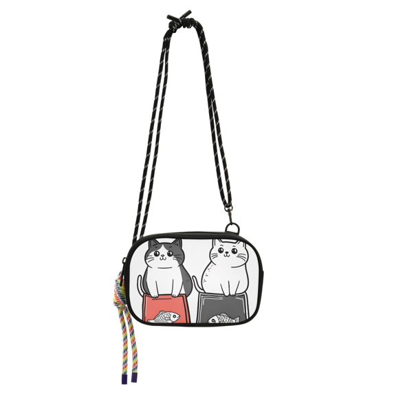 FORMRS Mini Crossbody Bag for Women Adjustable Shoulder Rope Travel Casual Phone Purse, Black Chubby Cat