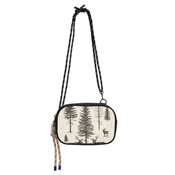 FORMRS Mini Crossbody Bag for Women Adjustable Rope Shoulder Casual Phone Purse, Black Deer