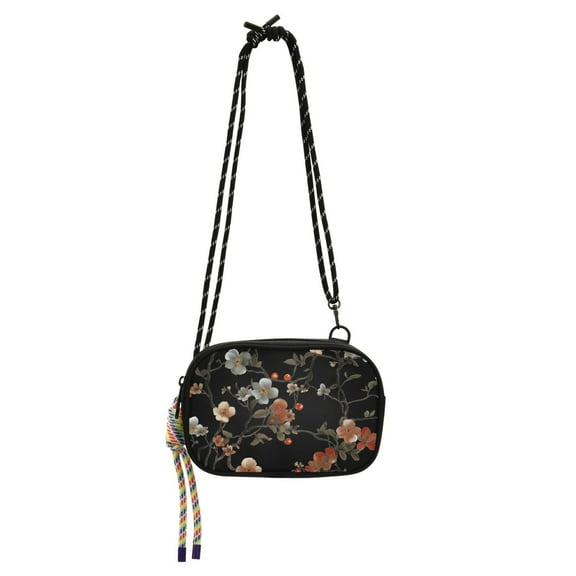 FORMRS Mini Crossbody Bag for Women Adjustable Rope Shoulder Casual Phone Purse, Black Flowers