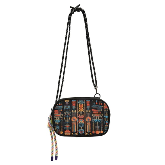 FORMRS Mini Crossbody Bag for Women Adjustable Shoulder Rope Travel Casual Phone Purse, Black Geometric