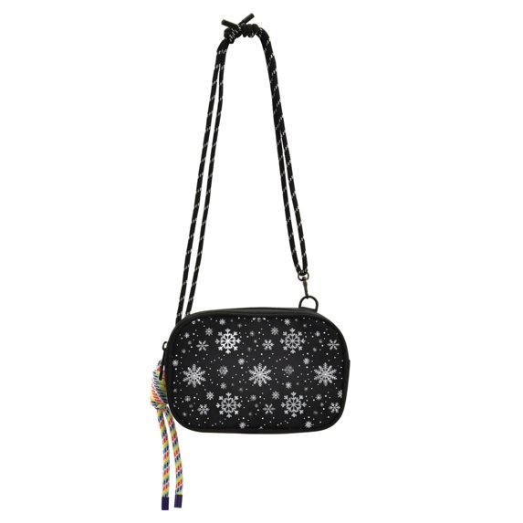 FORMRS Mini Crossbody Bag for Women Adjustable Rope Shoulder Casual Phone Purse, Black Snowflakes Pattern