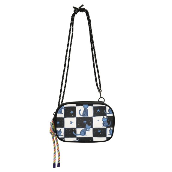 FORMRS Mini Crossbody Bag for Women Adjustable Shoulder Rope Travel Casual Phone Purse, Blue Cat Stars