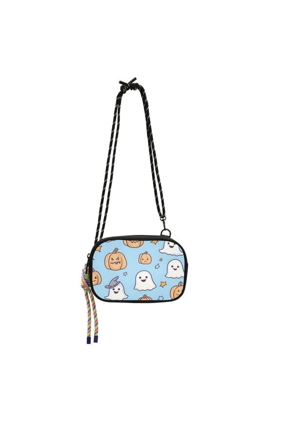 Mini Crossbody Bag for Women Adjustable Shoulder Rope Travel Casual Phone Purse, Blue Halloween Ghosts