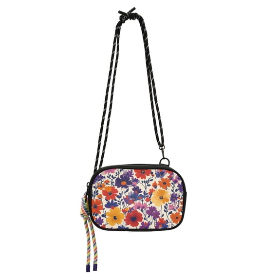 FORMRS Mini Crossbody Bag for Women Adjustable Shoulder Rope Travel Casual Phone Purse, Colorful Flowers Pattern