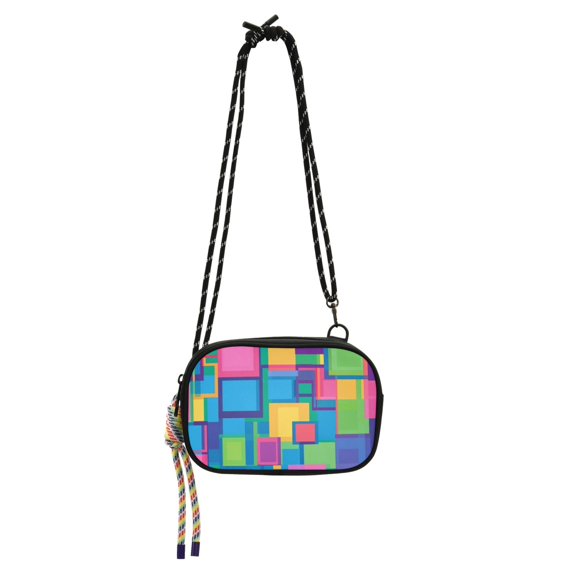 FORMRS Mini Crossbody Bag for Women Adjustable Rope Shoulder Casual Phone Purse, Colorful Geometric Pattern