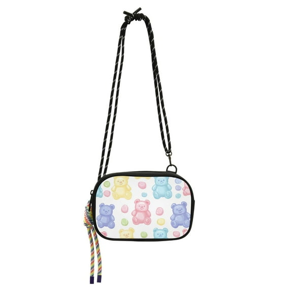 FORMRS Mini Crossbody Bag for Women Adjustable Rope Shoulder Casual Phone Purse, Colorful Gummy Bears Pattern