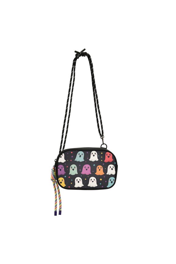Mini Crossbody Bag for Women Adjustable Rope Shoulder Casual Phone Purse, Colorful Halloween Ghost