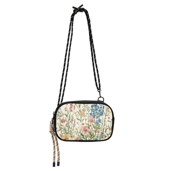 FORMRS Mini Crossbody Bag for Women Adjustable Shoulder Rope Travel Casual Phone Purse, Colorful Wildflowers