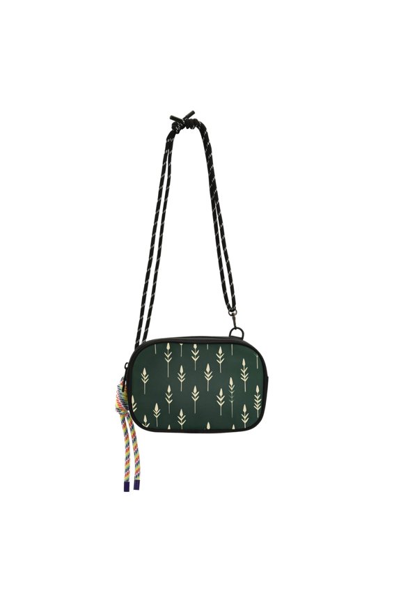 Mini Crossbody Bag for Women Adjustable Rope Shoulder Casual Phone Purse, Dark Green Plants