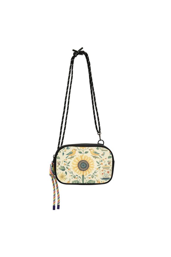 Mini Crossbody Bag for Women Adjustable Rope Shoulder Casual Phone Purse, Floral Birds Pattern