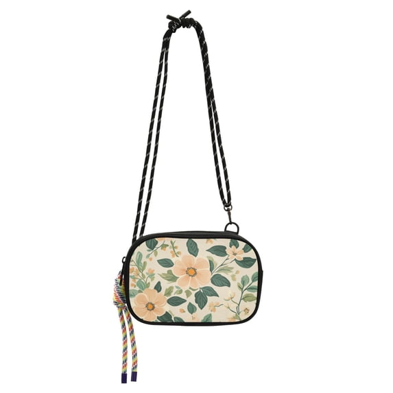 FORMRS Mini Crossbody Bag for Women Adjustable Rope Shoulder Casual Phone Purse, Floral Design
