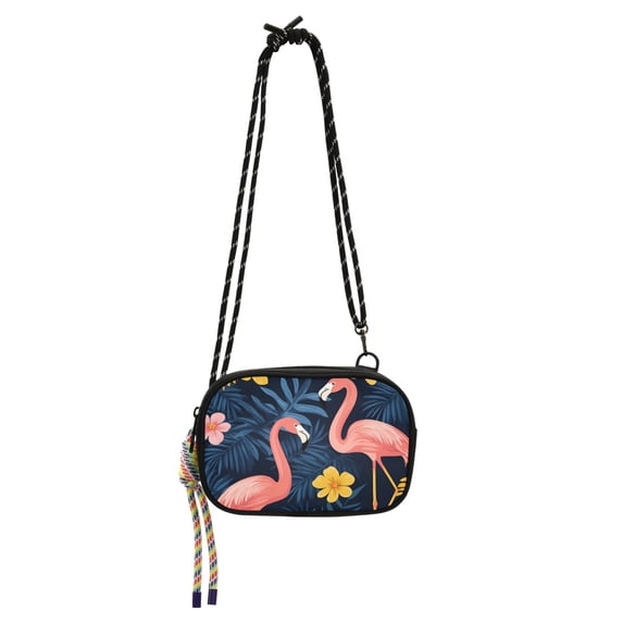 FORMRS Mini Crossbody Bag for Women Adjustable Shoulder Rope Travel Casual Phone Purse, Floral Flamingo