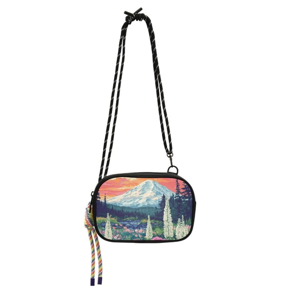 FORMRS Mini Crossbody Bag for Women Adjustable Shoulder Rope Travel Casual Phone Purse, Floral Mountain