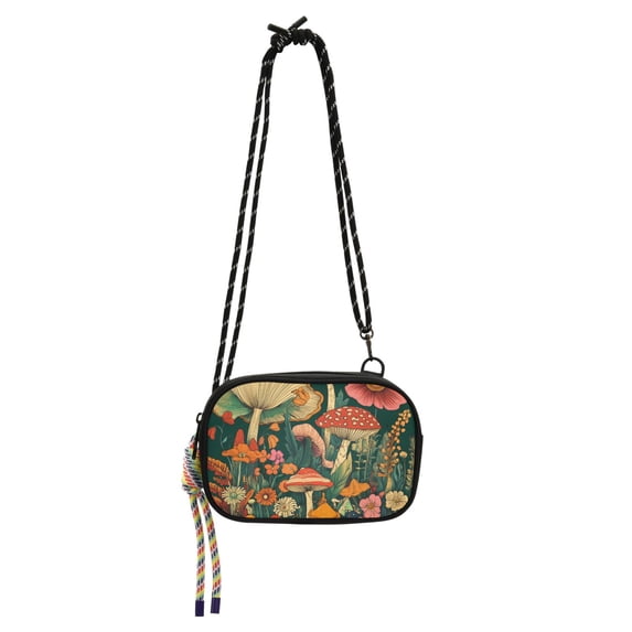 FORMRS Mini Crossbody Bag for Women Adjustable Shoulder Rope Travel Casual Phone Purse, Floral Mushroom