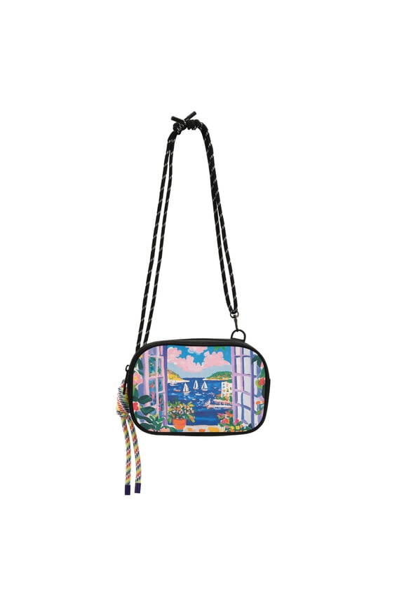 Mini Crossbody Bag for Women Adjustable Rope Shoulder Casual Phone Purse, Floral Window