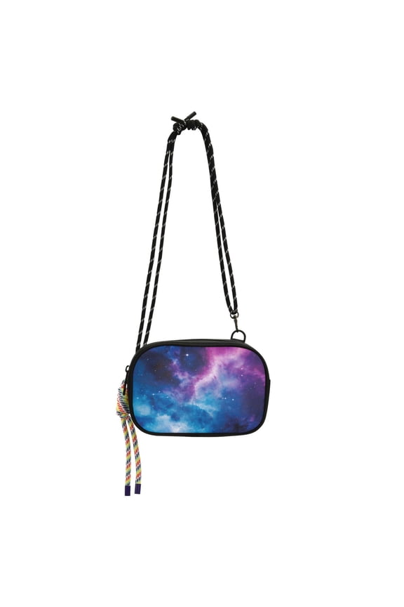 Mini Crossbody Bag for Women Adjustable Rope Shoulder Casual Phone Purse, Galaxy Pattern