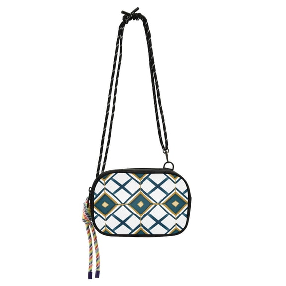 FORMRS Mini Crossbody Bag for Women Adjustable Shoulder Rope Travel Casual Phone Purse, Gold Geometric Pattern