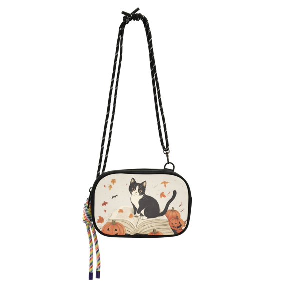 FORMRS Mini Crossbody Bag for Women Adjustable Shoulder Rope Travel Casual Phone Purse, Gray Cartoon Halloween Cat