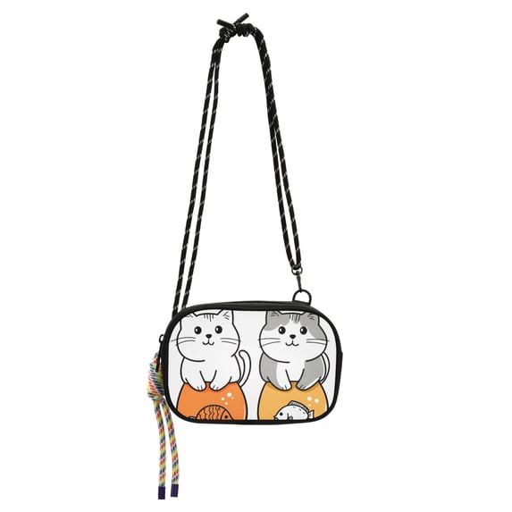 FORMRS Mini Crossbody Bag for Women Adjustable Shoulder Rope Travel Casual Phone Purse, Gray Cute Cat