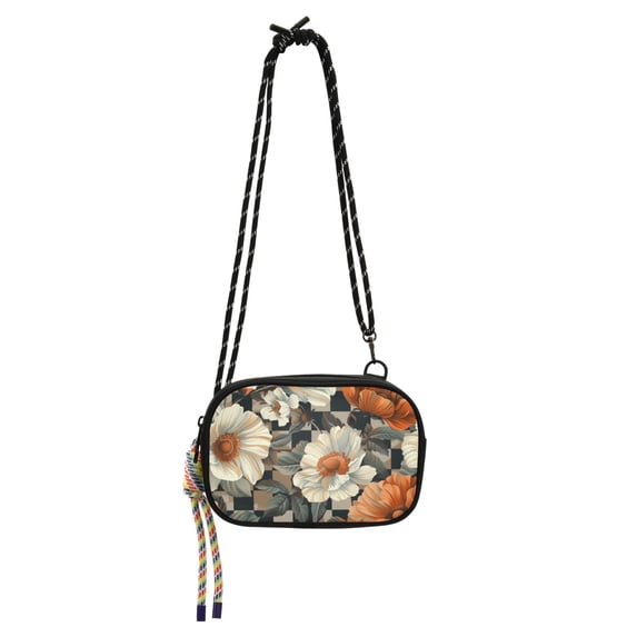 FORMRS Mini Crossbody Bag for Women Adjustable Shoulder Rope Travel Casual Phone Purse, Gray Floral Pattern